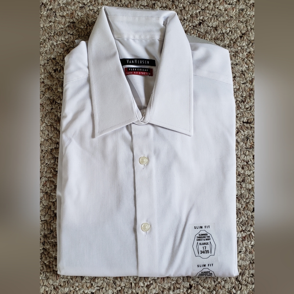 Van Heusen Flex Collar Slim Fit Button-Down Dress Shirt Men White XL 17 - 34/35